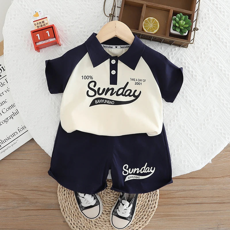 Children's Clothing Set for Baby Boy Girl Summer Letter Polo T-Shirt Shorts 2-Piece Suit Cute Infant Outfit