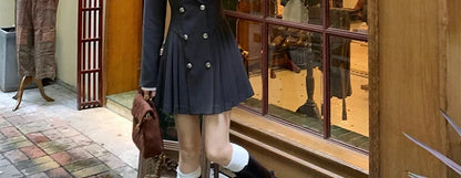 Sweet Style Suit Dress Korean Drama Main Character Waist Cinched Beautiful  Skirt College Style High Waist Double Breaste...