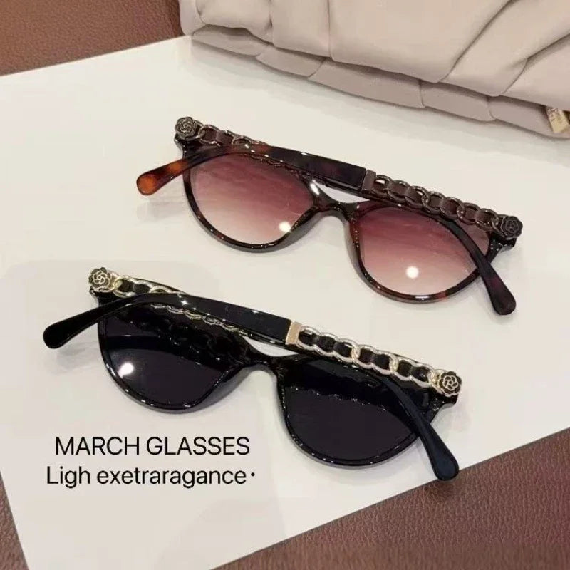2025 New Fashion Cat Eye Sunglasses Women Hollow Chain Legs Sun Glasses Ladies Classic Goggle Oculos De Sol UV400 Sunshade