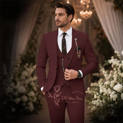 Sage Green Suit Men's 3 Piece Set Peak Lapel Jacket Vest Pants Custom Slim Fit for Wedding Groom Cocktail Party Tuxedo