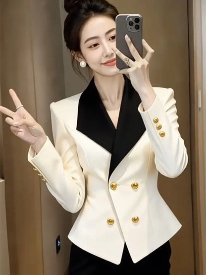2026  celebrity new professional suit jacket women's high sense black and white contrasting color waist thin short suit