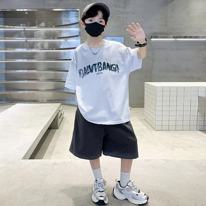Summer Boys Top and Bottom Tracksuit Set Kids Casual Clothing Set Tweens Child Causal Streetwear Outfits Teenager Luxury Clothes