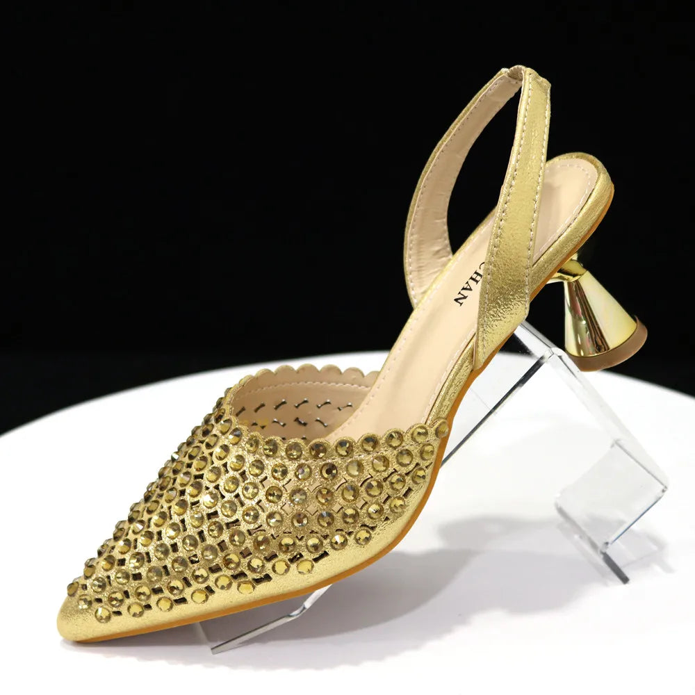 2023 New INS High-Heeled Pointed Toe Wedding Shoes Colorful Full Diamond Design Shoe and Bag Set for Nigeria Party