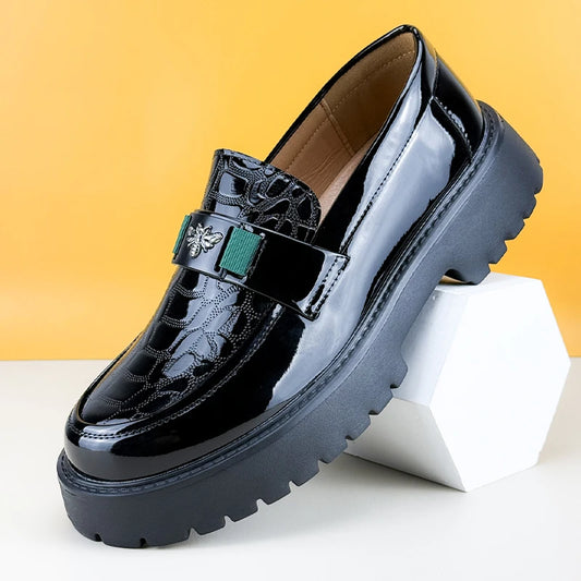 2026 Fashion Bee Design Men's Leather Shoes Thick Sole Luxury  Slip On Loafers Comfort Fashio Business Party Formal Dress Shoes