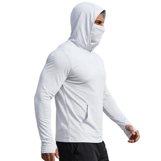 Mens UPF50+ Performance T-Shirt Hoodie Hiking Quick Dry Sweatshirts Sunscreen Fishing Wear Long Sleeve Sun Protection Tshirts