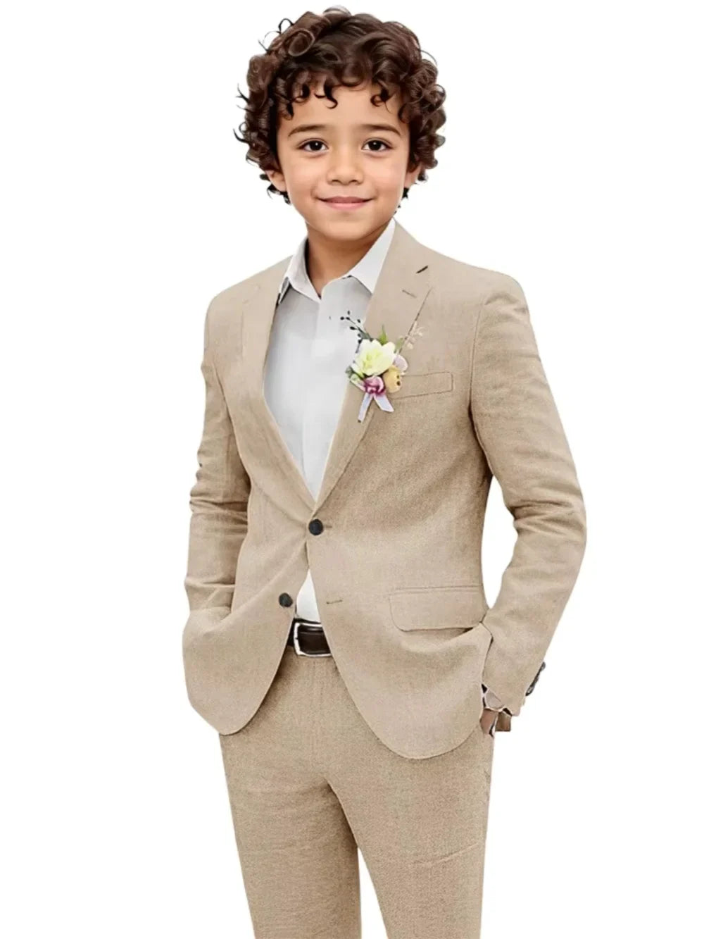 Summer Boys Linen Suit Set 2 Pieces Jacket Pants Beach Wedding Wear Notched Lapel Kids Handsome Tuxedo For Birthday Party 2-20T