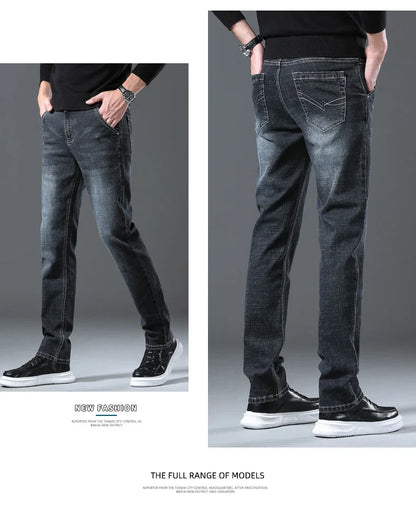 2024 New Men's Clothing Casual Jeans Winter New Fleece Pants Thick Warm Fashion Straight Fit Male Denim Trousers
