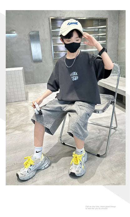 Fashion Kids Designer Summer Clothing Set for Tween Boy High Street Outfits Children New Arrival 2 Pieces Tracksuit Clothes Suit