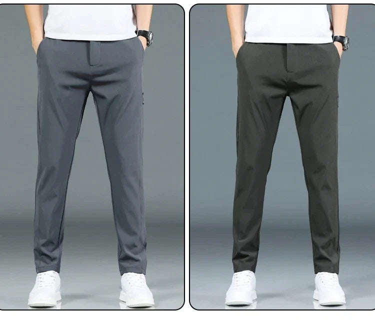 2026 Summer New Thin Ice Silk Stretch Men's Pants Casual Elastic Waist Smooth Trouser Pants Male Brand Clothing 5 Colour