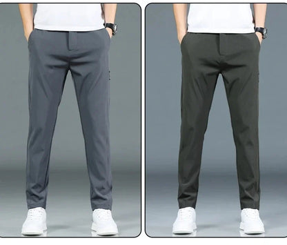 2026 Summer New Thin Ice Silk Stretch Men's Pants Casual Elastic Waist Smooth Trouser Pants Male Brand Clothing 5 Colour