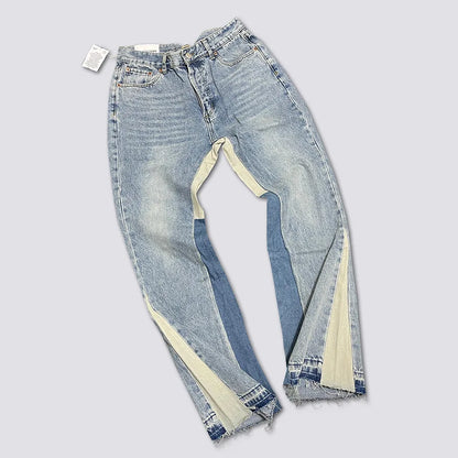 Denim Bell-bottoms Washed And Worn Patchwork Jeans