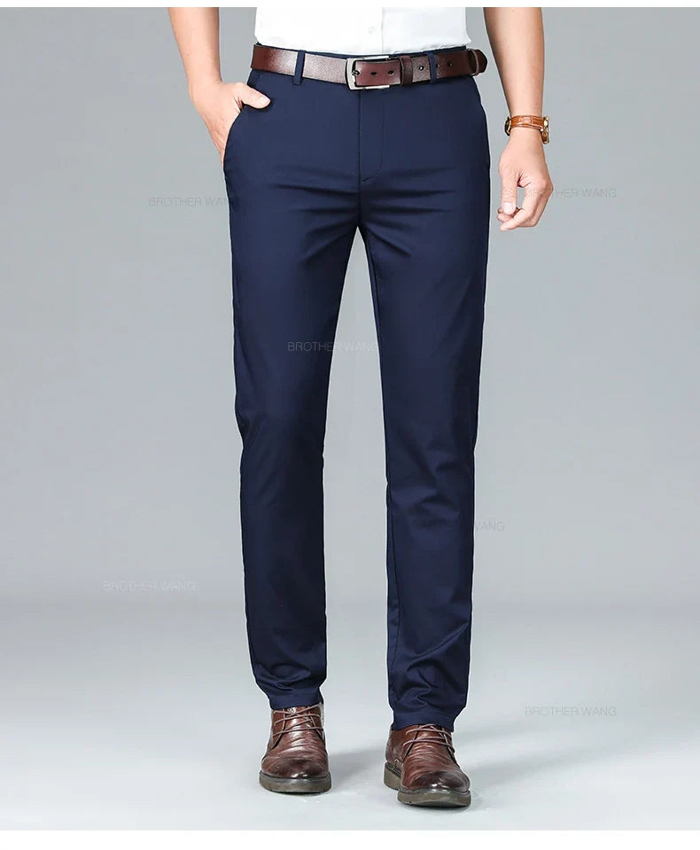 Bamboo Fiber Summer Casual Pants Men's Ultra-thin Iron-free Anti-wrinkle Loose Business Straight Elastic Trousers Brand Clothing