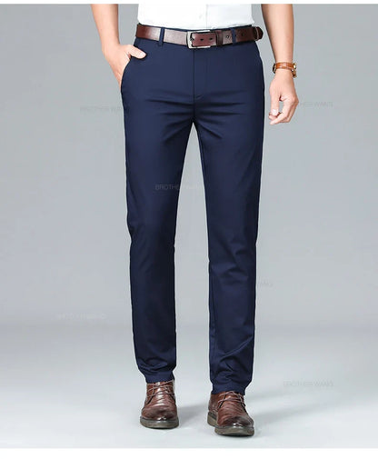 Bamboo Fiber Summer Casual Pants Men's Ultra-thin Iron-free Anti-wrinkle Loose Business Straight Elastic Trousers Brand Clothing