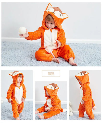 Cute Monkey Tiger Dinosaur Cosplay Costumes Boys Girls Toddler Animal Jumpsuit Baby Rompers Infant Clothes Pyjamas Kids Kigurumi