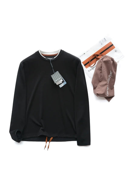 Shape-Retention & Pilling-Resistant Long-Sleeve Tee: Contrast Collar Design + Stretchy Fit Men's Undershirt