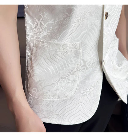 Summer Thin Ice Silk Without Lining Men Suit Coats 2025 New High-end Fashion Jacquard Casual Social Shirt Coat Men Clothing