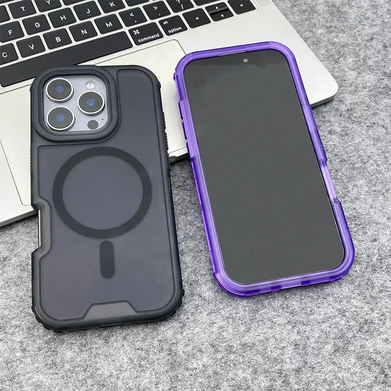 Trendy 3IN1 Magnetic Shockproof Case for IPhone 17 16 15 14 13 12 Pro Max Frosted Slim Clear Translucent Wireless Charging Cover