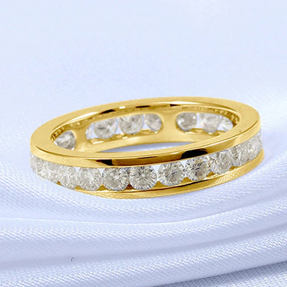 S925 Silver Groove Inlaid D VVS1 Round Moissanite Ring for Women Fashion Wedding Ring Eternity Band with Certificate