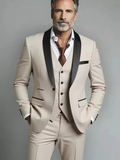 Black White Men Autumn Wedding Party Three Pieces Set Large Size Male Blazer Coat Pants and Vest Fashion Slim Fit Suit
