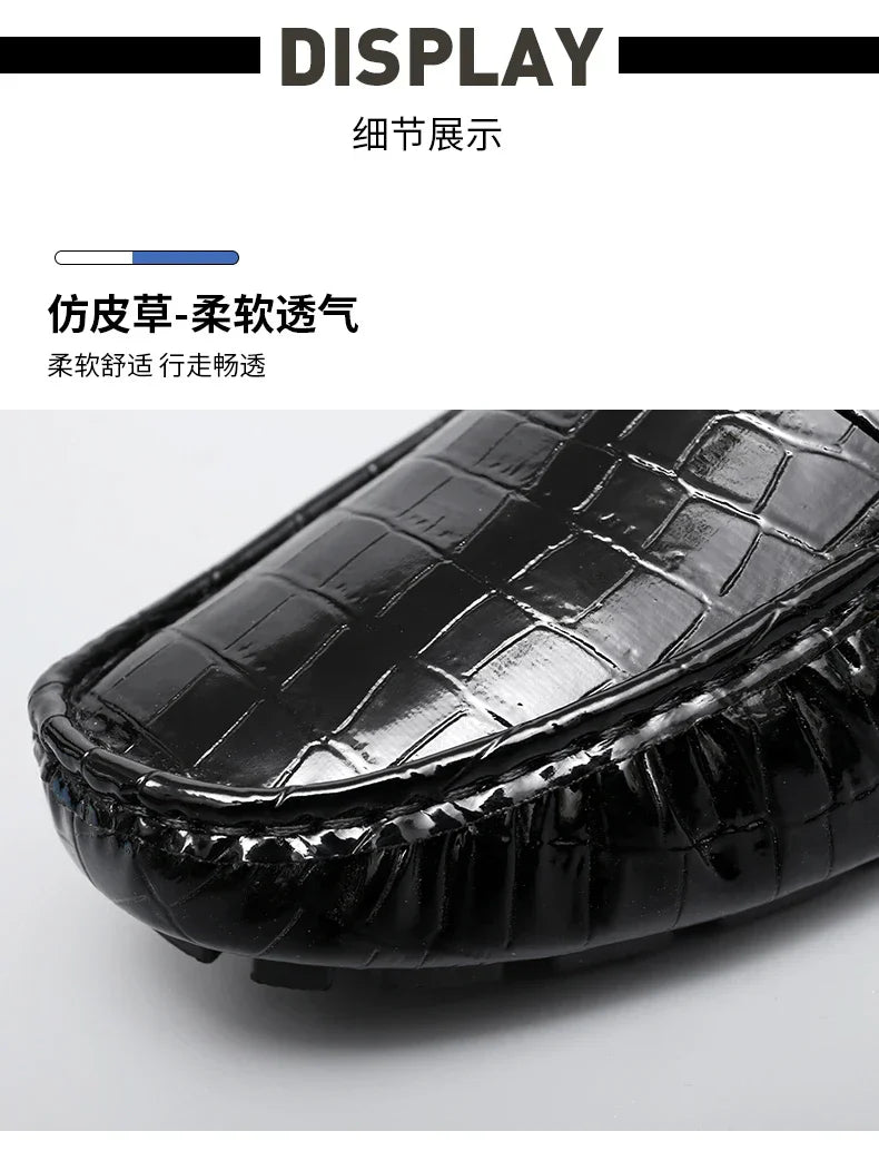 Patent Leather Loafers for Men, Crocodile Pattern, Korean Style, Trendy, Popular Casual Leather Shoes, Slip-On Loafers, Lazy Shoes