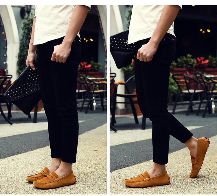 Men's Casual Fashion Genuine Leather Loafers Moccasins Slip-On Driving Shoes 38-50 Size Range Male Flats Comfort Footwear