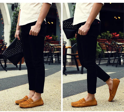 Men's Casual Fashion Genuine Leather Loafers Moccasins Slip-On Driving Shoes 38-50 Size Range Male Flats Comfort Footwear