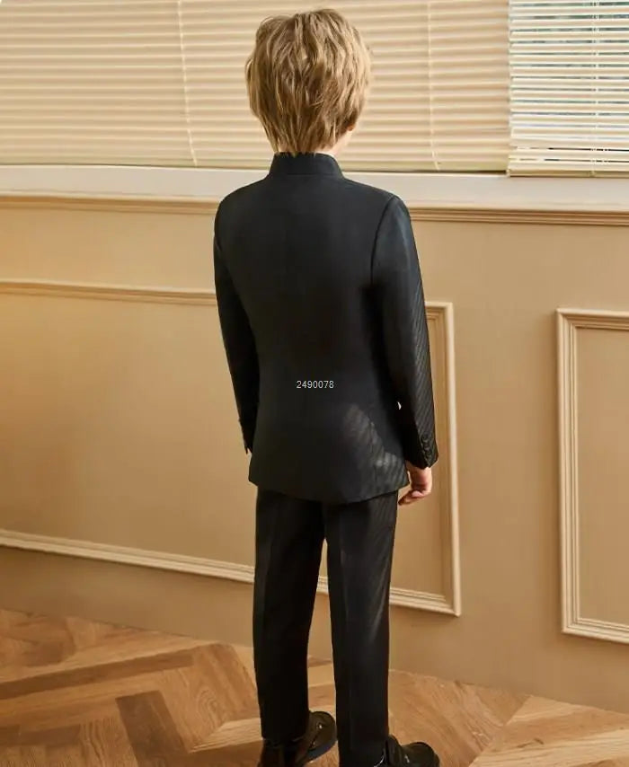 Children White Baptism Suit Boys Black 007 Suit School Student Graduation Class Dress Kids Formal Chinese Style Chorus Dress