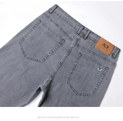Summer Thin Men's Loose Straight Jeans Lyocell Soft Drape Business Casual Trousers Classic Smoke Gray Brand Ice Silk Pants