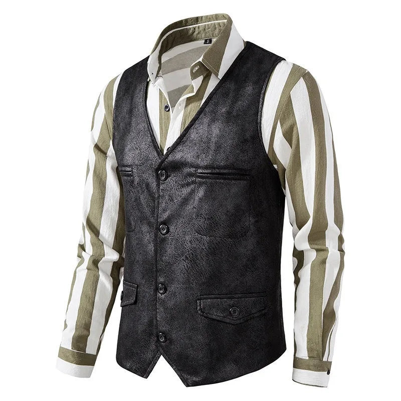 Man Vest Vintage Solid Single-breasted Male Waistcoat Slim V-neck Sleeveless Business Casual Versatile Men Suit Vest