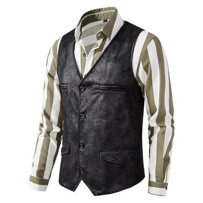 Man Vest Vintage Solid Single-breasted Male Waistcoat Slim V-neck Sleeveless Business Casual Versatile Men Suit Vest
