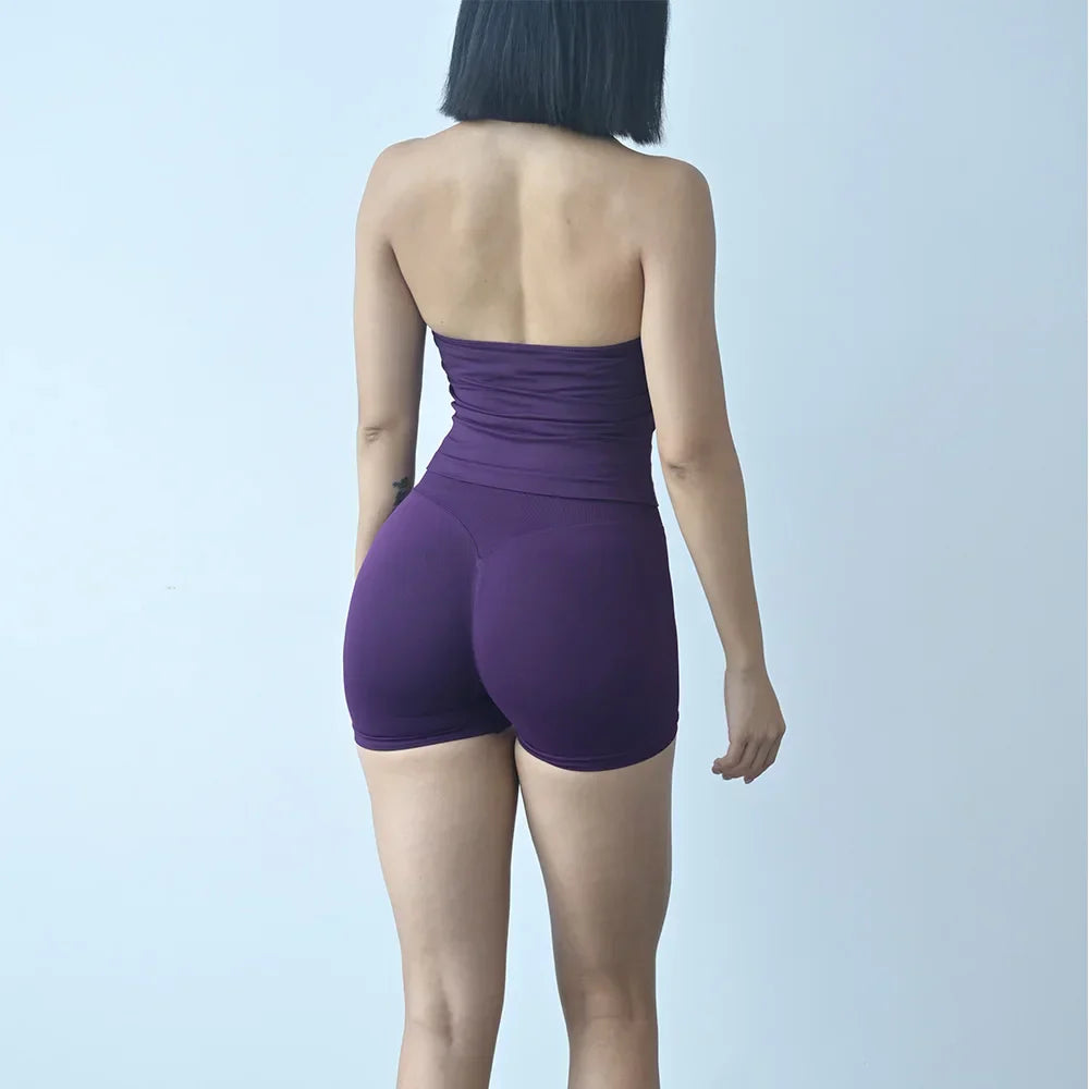 Sexy Halter Neck Beautiful Back High Waist Peach Sports Bras Shorts Suit Pilates Gathering Yoga Vest Training Fitness Bra Sets