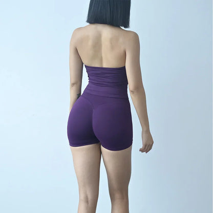Sexy Halter Neck Beautiful Back High Waist Peach Sports Bras Shorts Suit Pilates Gathering Yoga Vest Training Fitness Bra Sets