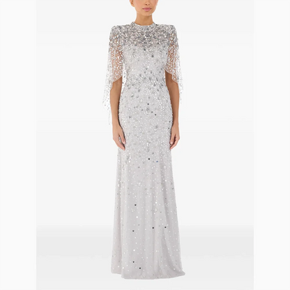 Customized  O-neck Half Slevees Evening Dresses Elegant Formal Occasion Prom Gowns Beading Straight Floor Length Prom Dress