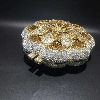 Rose Flower Crystal Evening Bags for Women Rhinestone Clutches Luxury Elegant Handbags Wedding Bride Gift Bags Banquet Shiny Bag