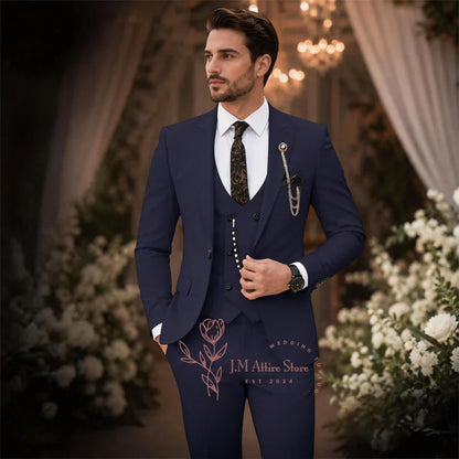 Sage Green Suit Men's 3 Piece Set Peak Lapel Jacket Vest Pants Custom Slim Fit for Wedding Groom Cocktail Party Tuxedo