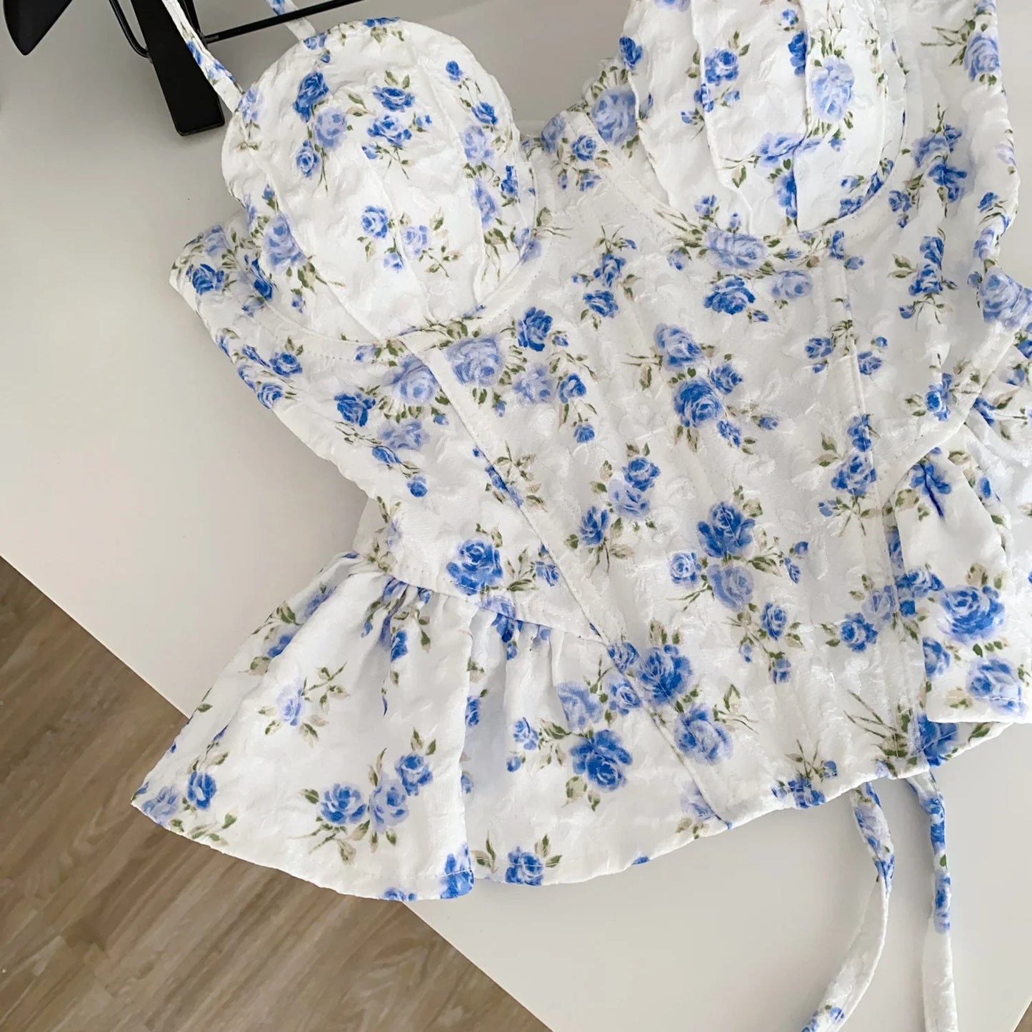 French Corset Print Beach Tank Top Female Strap Irregular Slim Hotsweet Camis Streetwear Vacation Bohe Sexy MIni Top