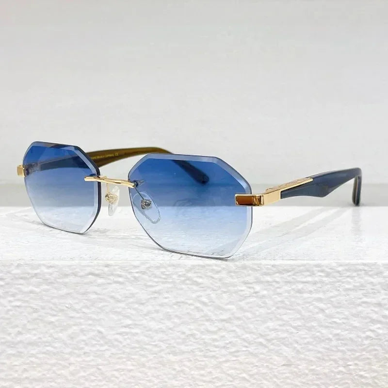 Rimless Polygon Luxury Sunglasses Acetate Alloy Gold Brand Irregular Square Original Classical Retro UV400 Gafas Hot