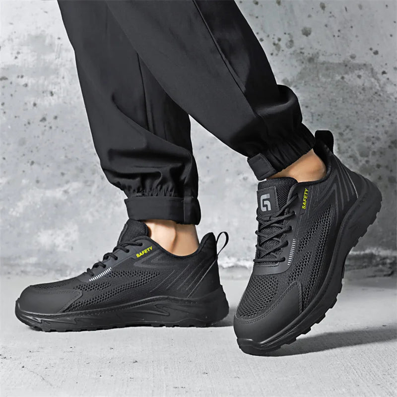 Summer Breathable Men Labor Shoes Lightweight Work Safety Boots Sneakers Anti Nail Indestructible Steel Toe Male Footwear