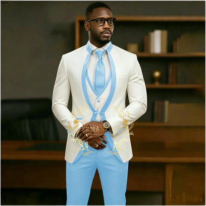 Handsome Formal Tuxedos Suits For Men Wedding Party Dress Slim Fit 3 Pieces Groomsmen Jacket Vest Pant 3 Piece Male Costume