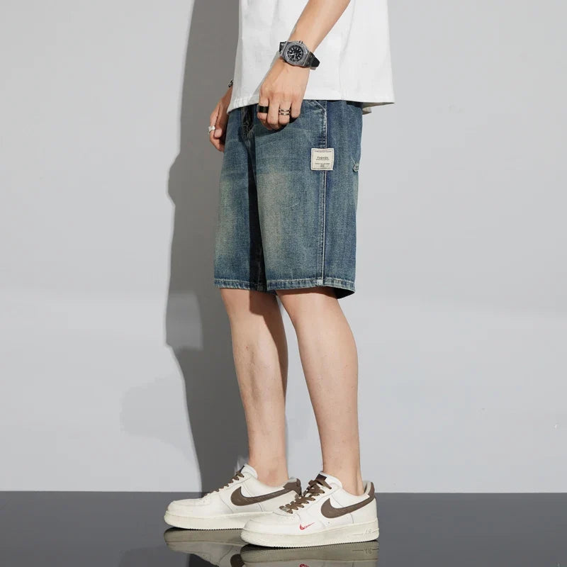 Summer Vintage Denim Shorts Men's Fashion Straight Casual Loose Streetwear Bermuda Jeans Male Short Pants Streetwear
