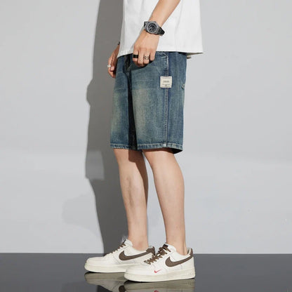 Summer Vintage Denim Shorts Men's Fashion Straight Casual Loose Streetwear Bermuda Jeans Male Short Pants Streetwear