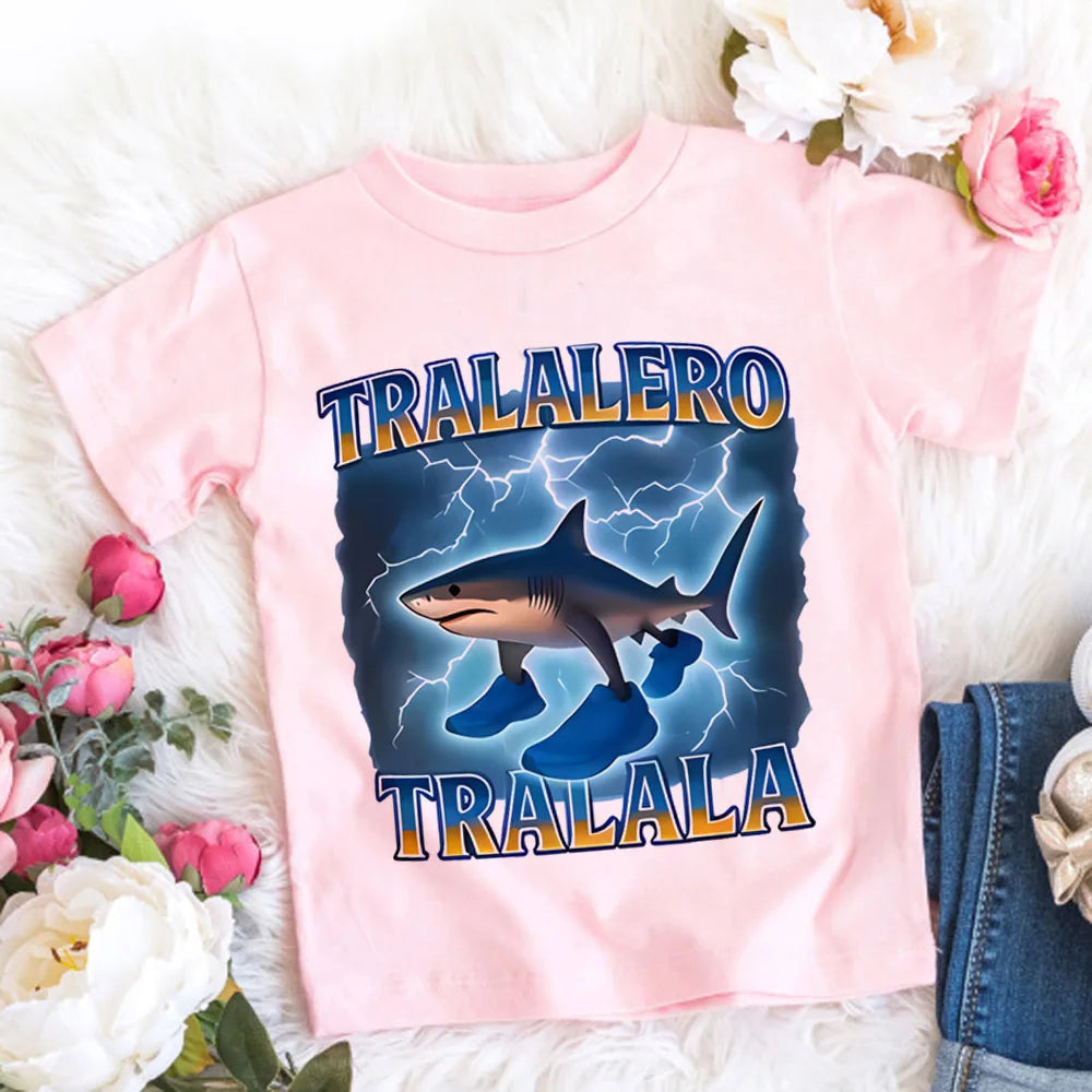 Italian Brainrot T-Shirt Kids Cartoon Anime Print Clothes Round Neck Basic Boys Tops Absorbent Casual Shirts Gift