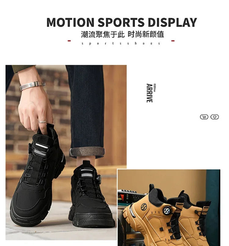 Autumn Men's Sneakers New Breathable Workwear Shoes Trendy Thick Soled Shoes Anti Slip White Casual Skateboard Shoes Ankle Boots