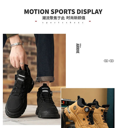 Autumn Men's Sneakers New Breathable Workwear Shoes Trendy Thick Soled Shoes Anti Slip White Casual Skateboard Shoes Ankle Boots