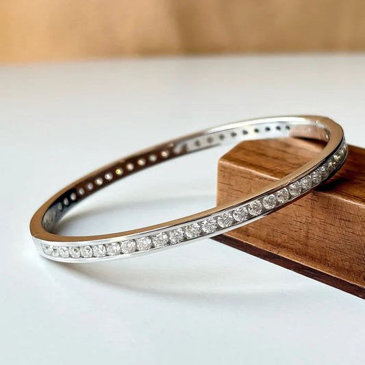 Bracelet jonc complet en moissanite de 2,5 mm pour femmes, 100 % argent S925, diamant de laboratoire VVS couleur D étincelant, cadeau de bijoux fins pour fête