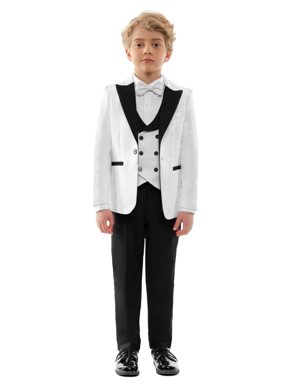 2026 New Boys Jacquard Suit Set 3 Pieces For Formal Occasion Stylish Elegant Satin Collar Kids Suits Wedding Ring Bearer Outfit