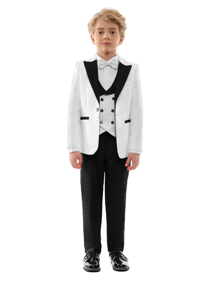 2026 New Boys Jacquard Suit Set 3 Pieces For Formal Occasion Stylish Elegant Satin Collar Kids Suits Wedding Ring Bearer Outfit