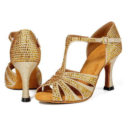 Women Latin Dance Shoes Girls Ballroom Dance Shoes Soft Bottom High heel  7.5CM Ladies practice Latin Salsa Shoes heeled 8.5CM