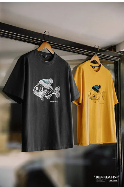 Vintage Flocked Print Short-sleeved T-shirts Animal Pattern Cotton Round Neck Tops for Men's Summer Casual Loose Fit Tee