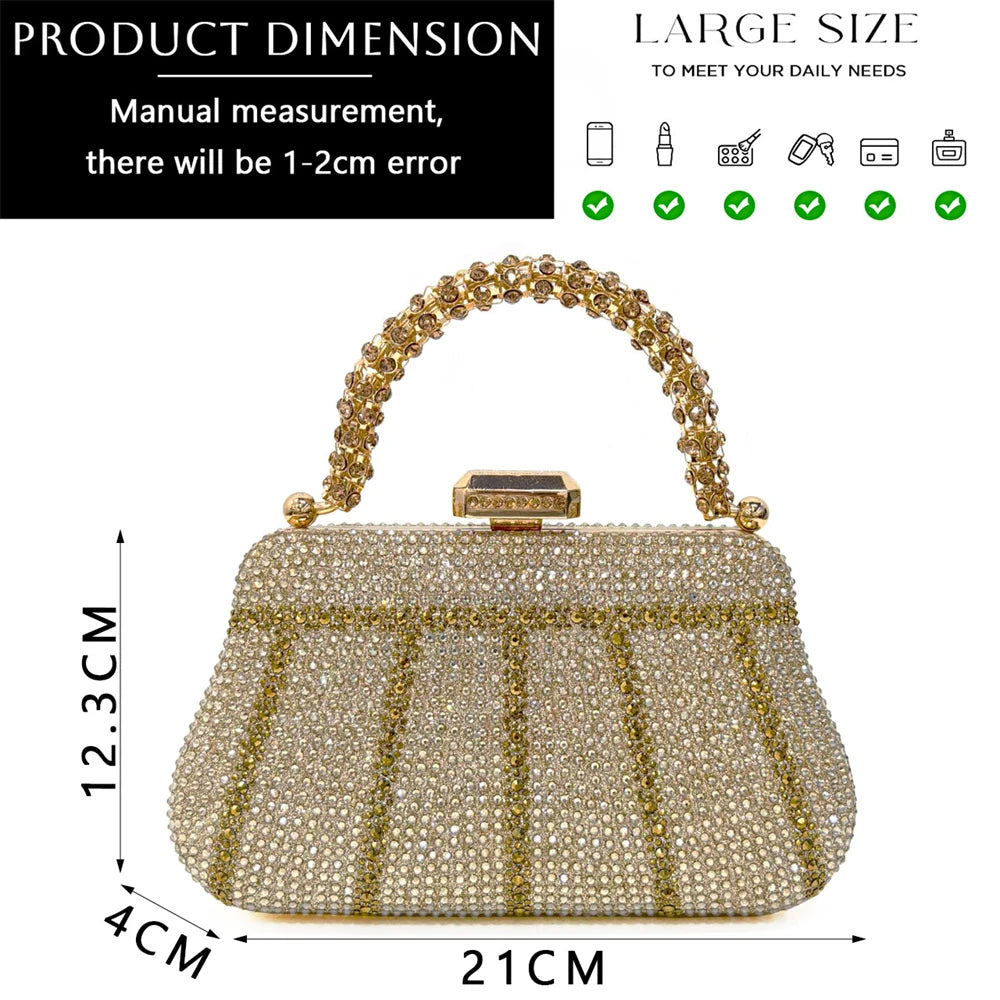 Nigerian Heel Party for Women Shoes and Bag Set Champagne Colour Rhinestone Handbag Italian Design Wedding INS 2024